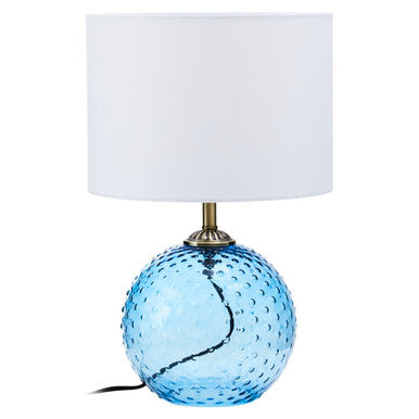 Orsina Noa Blue Glass Table Lamp with Gold Base and White Shade