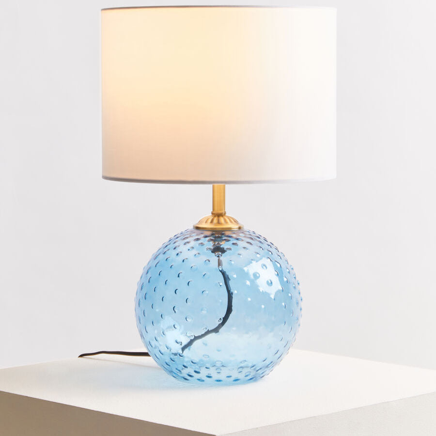 Orsina Noa Blue Glass Table Lamp with Gold Base and White Shade