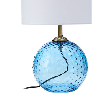 Orsina Noa Blue Glass Table Lamp with Gold Base and White Shade