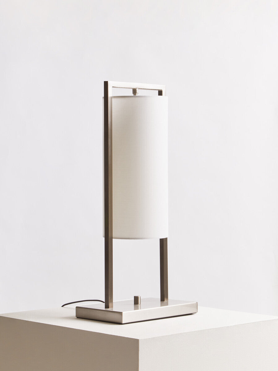 Orsina Atkins Table Lamp – Satin Nickel Finish with White Fabric Shade