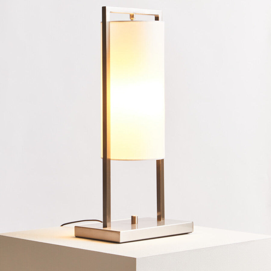 Orsina Atkins Table Lamp – Satin Nickel Finish with White Fabric Shade