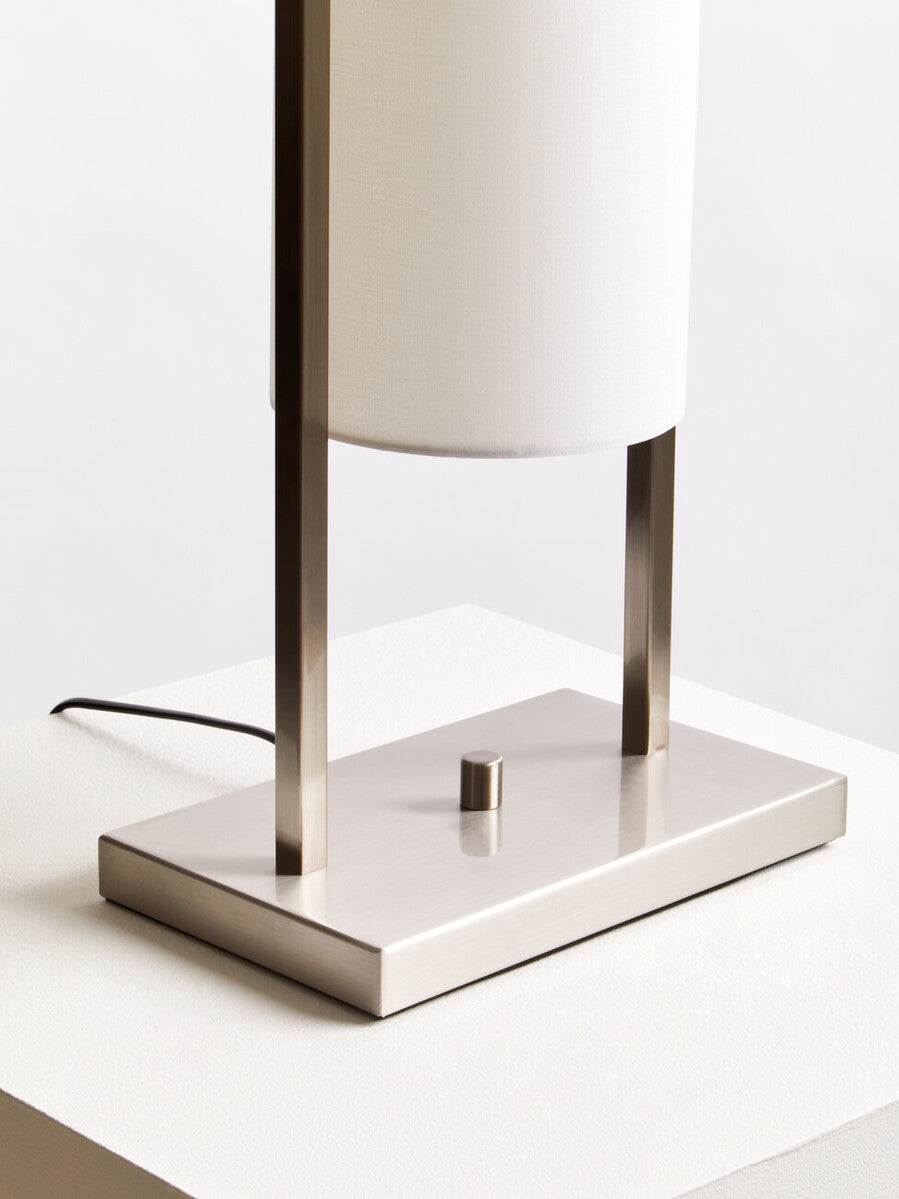 Orsina Atkins Table Lamp – Satin Nickel Finish with White Fabric Shade