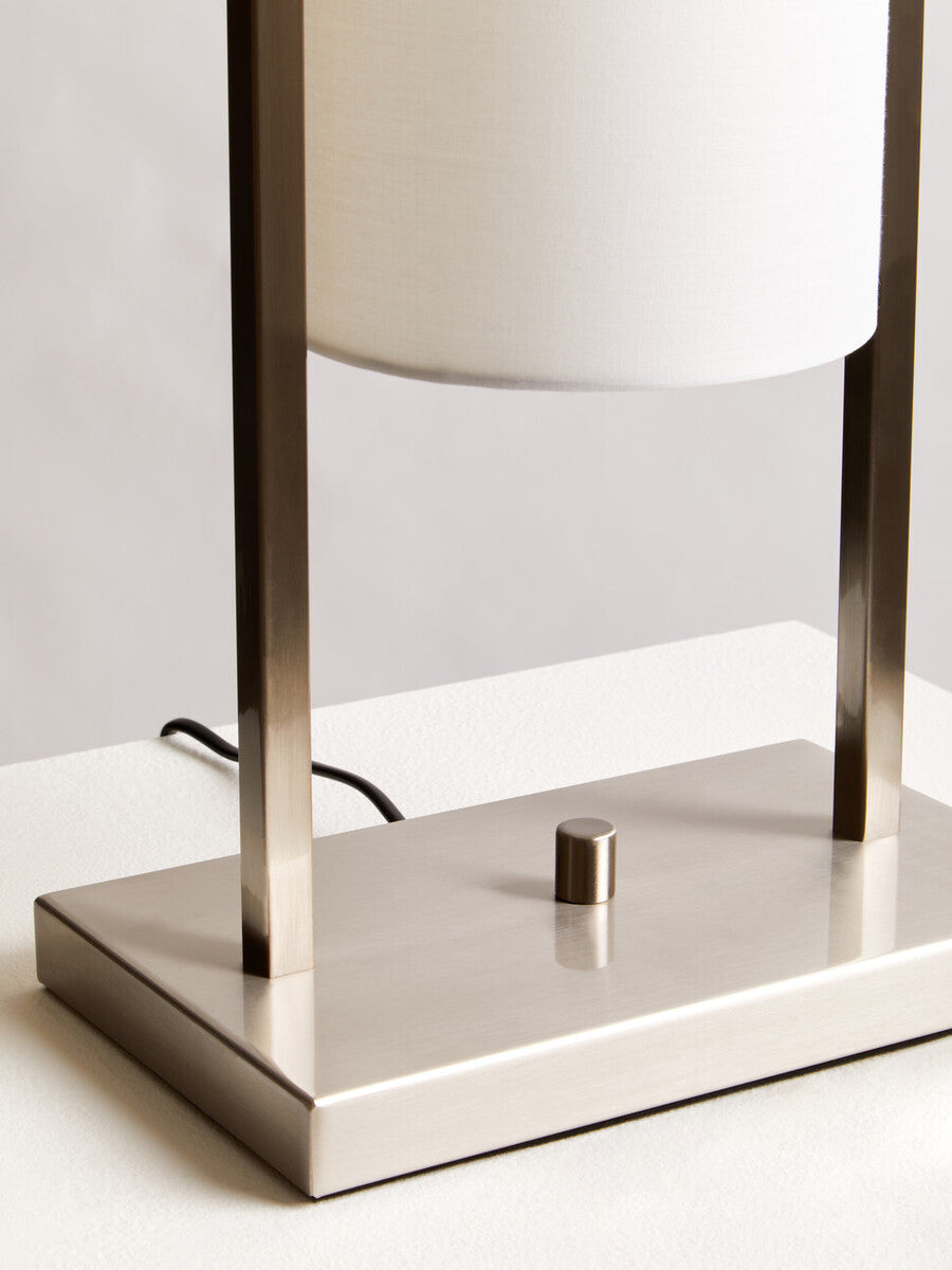 Orsina Atkins Table Lamp – Satin Nickel Finish with White Fabric Shade