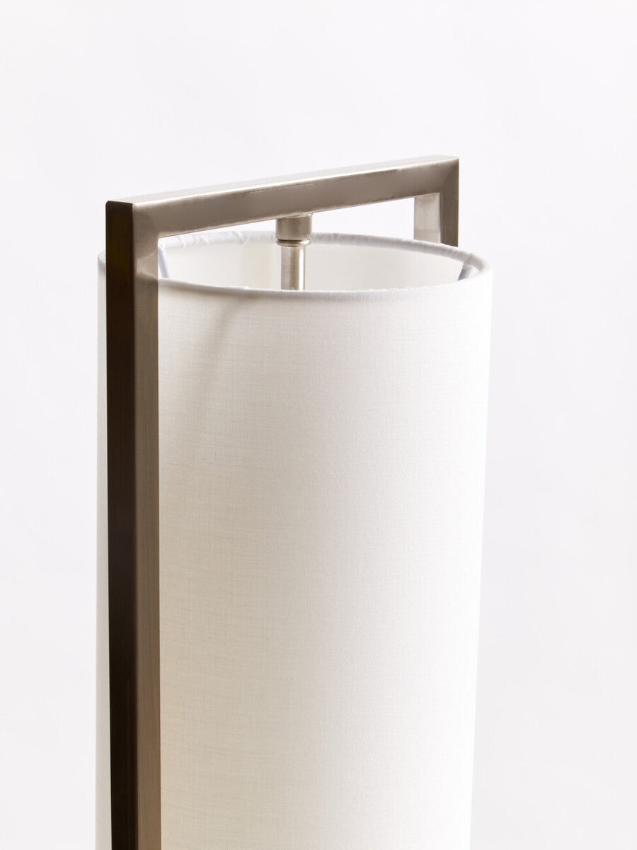Orsina Atkins Table Lamp – Satin Nickel Finish with White Fabric Shade