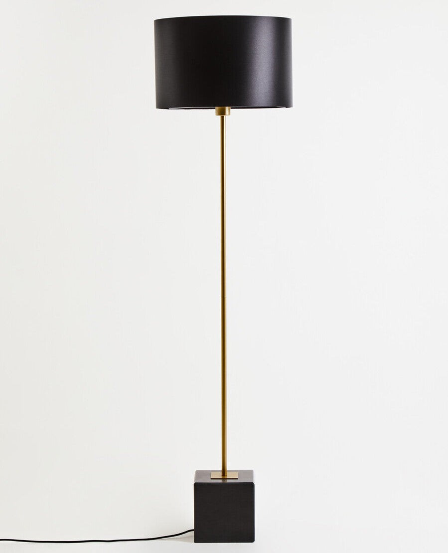 Orsina Murdoch Black Floor Lamp – Gold Stem with Marble Base