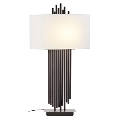 Orsina Impero Modern Table Lamp | Black Iron with White Linen Shade