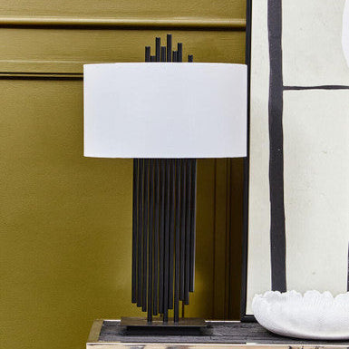Orsina Impero Modern Table Lamp | Black Iron with White Linen Shade