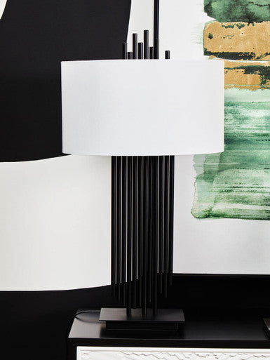 Orsina Impero Modern Table Lamp | Black Iron with White Linen Shade