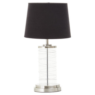 Orsina Zola Glass Cylinder Table Lamp | Chrome Spiral & Black Linen