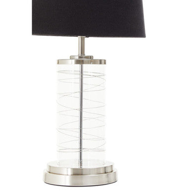Orsina Zola Glass Cylinder Table Lamp | Chrome Spiral & Black Linen