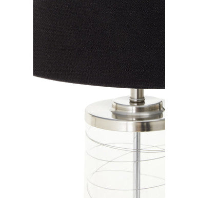 Orsina Zola Glass Cylinder Table Lamp | Chrome Spiral & Black Linen