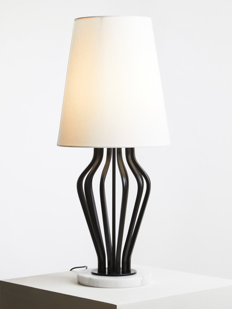 Orsina Zada Table Lamp – Black Iron and White Marble Accent Light