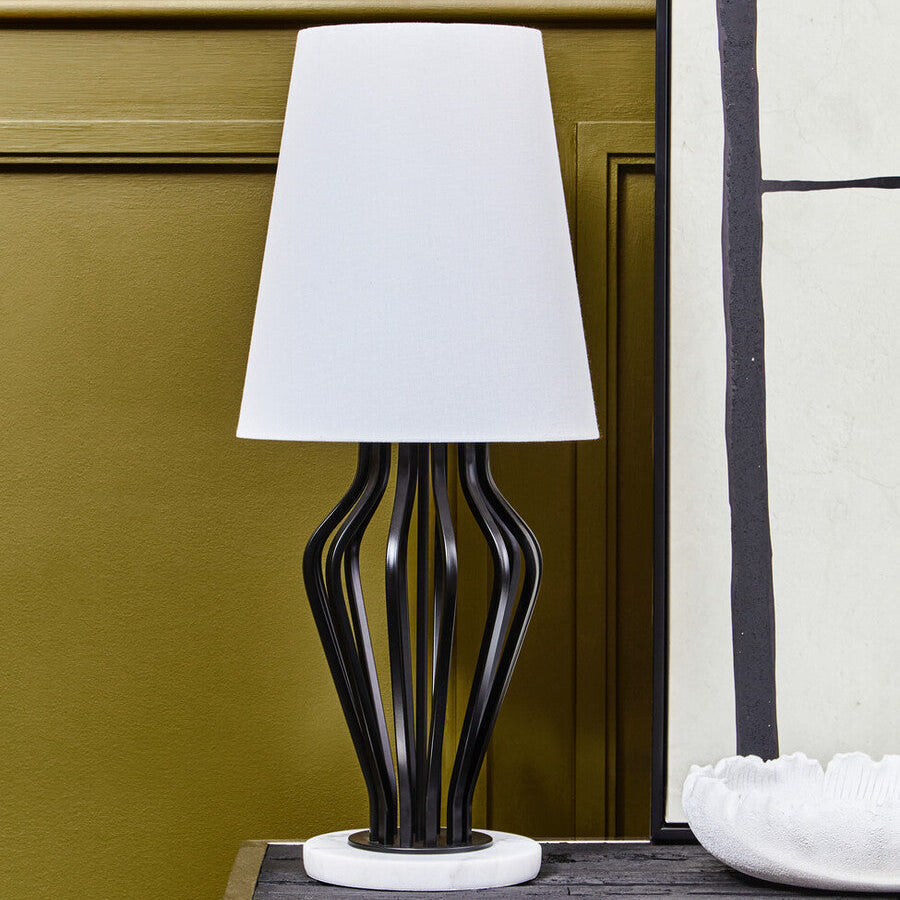 Orsina Zada Table Lamp – Black Iron and White Marble Accent Light