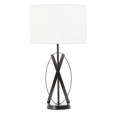 Orsina Zaina Black Cross Table Lamp | Industrial Iron & White Linen