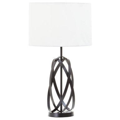 Orsina Zaina Black Cross Table Lamp | Industrial Iron & White Linen