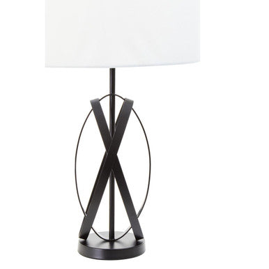 Orsina Zaina Black Cross Table Lamp | Industrial Iron & White Linen