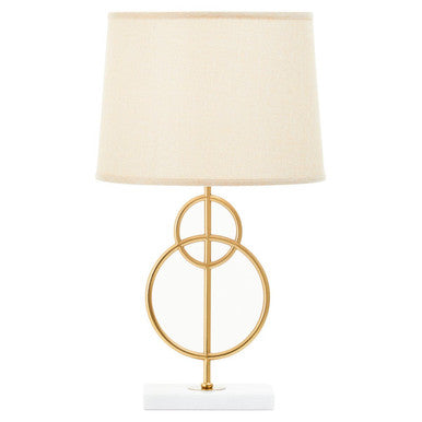 Orsina White Marble and Gold Circles Table Lamp with Linen Shade