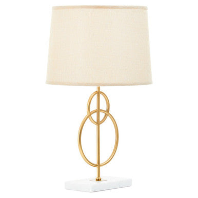 Orsina White Marble and Gold Circles Table Lamp with Linen Shade