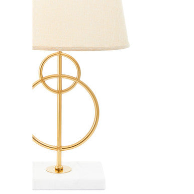 Orsina White Marble and Gold Circles Table Lamp with Linen Shade