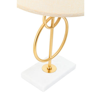 Orsina White Marble and Gold Circles Table Lamp with Linen Shade