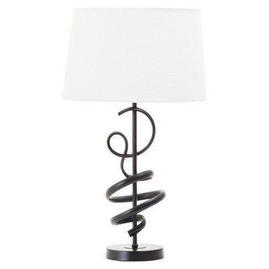 Orsina Zavi Matte Black Squiggle Table Lamp with White Linen Shade