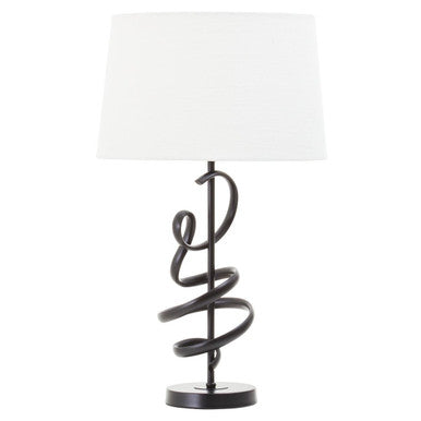 Orsina Zavi Matte Black Squiggle Table Lamp with White Linen Shade