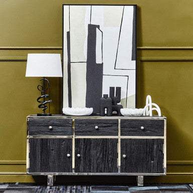 Orsina Zavi Matte Black Squiggle Table Lamp with White Linen Shade