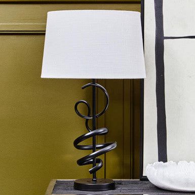 Orsina Zavi Matte Black Squiggle Table Lamp with White Linen Shade