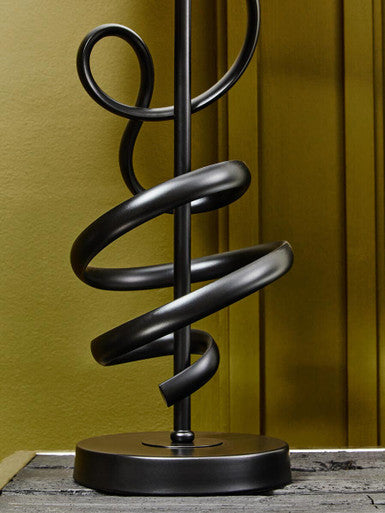 Orsina Zavi Matte Black Squiggle Table Lamp with White Linen Shade