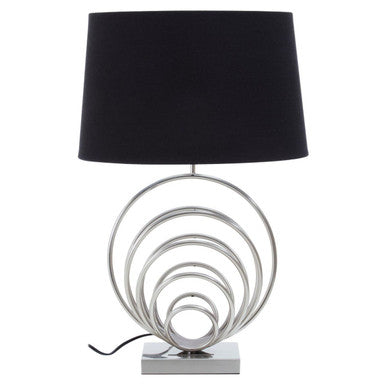 Orsina Brushed Chrome Sphere Table Lamp with Black Linen Shade