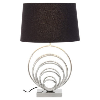 Orsina Brushed Chrome Sphere Table Lamp with Black Linen Shade