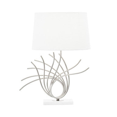 Orsina Zaha Brushed Chrome Spoke Table Lamp with White Linen Shade