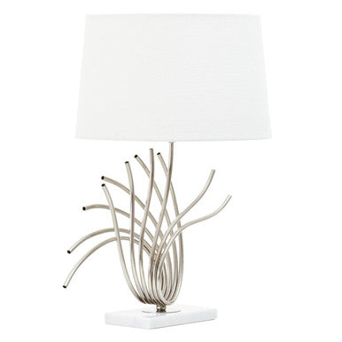 Orsina Zaha Brushed Chrome Spoke Table Lamp with White Linen Shade