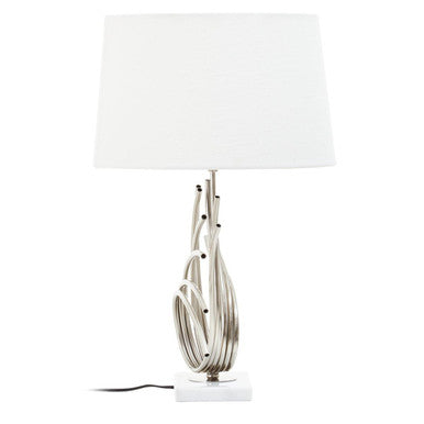 Orsina Zaha Brushed Chrome Spoke Table Lamp with White Linen Shade