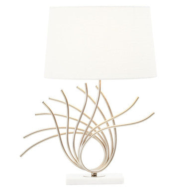 Orsina Zaha Brushed Chrome Spoke Table Lamp with White Linen Shade