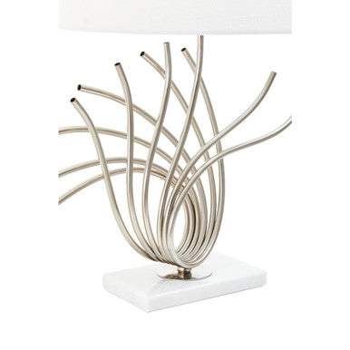 Orsina Zaha Brushed Chrome Spoke Table Lamp with White Linen Shade