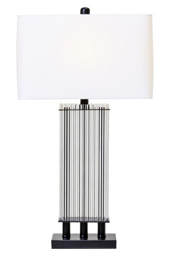 Orsina Elana Clear Glass Table Lamp | Matte Black Base & Ivory Shade