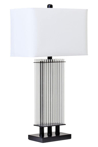 Orsina Elana Clear Glass Table Lamp | Matte Black Base & Ivory Shade