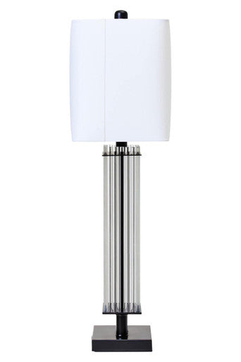 Orsina Elana Clear Glass Table Lamp | Matte Black Base & Ivory Shade