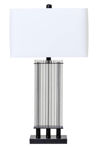 Orsina Elana Clear Glass Table Lamp | Matte Black Base & Ivory Shade