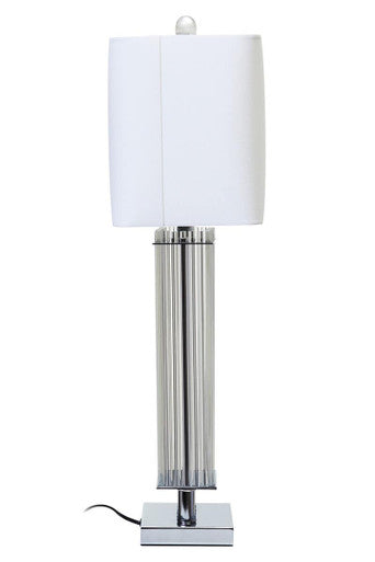 Orsina Elana Clear Glass Table Lamp | Matte Silver Base & Ivory Shade