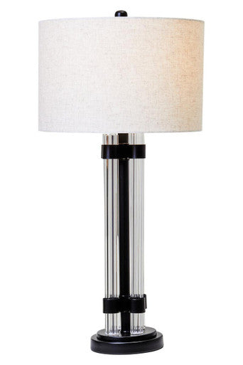 Orsina Eman Table Lamp – Matte Black and Ivory Ribbed Glass Lighting