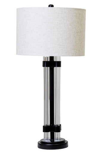 Orsina Eman Table Lamp – Matte Black and Ivory Ribbed Glass Lighting
