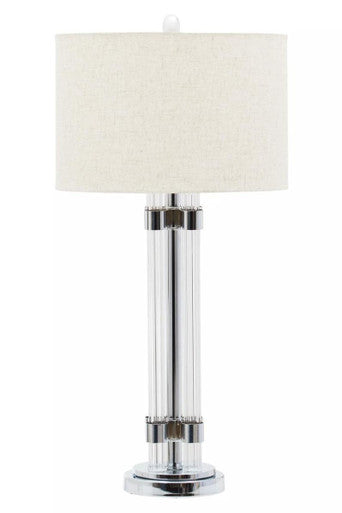 Orsina Ribbed Glass Table Lamp – Matte Silver and Ivory Shade