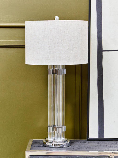 Orsina Ribbed Glass Table Lamp – Matte Silver and Ivory Shade