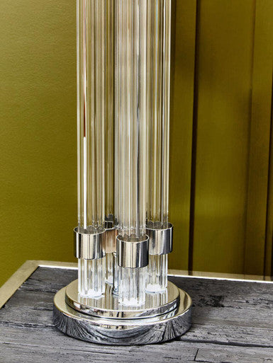 Orsina Ribbed Glass Table Lamp – Matte Silver and Ivory Shade
