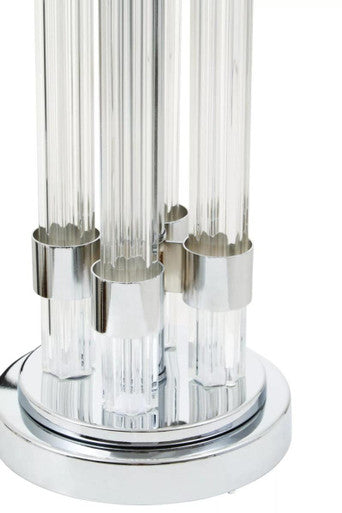 Orsina Ribbed Glass Table Lamp – Matte Silver and Ivory Shade
