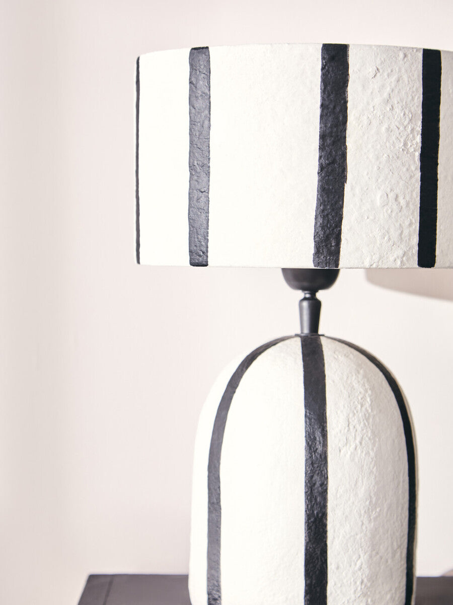 Orsina Carta Striped Papier Mache Table Lamp – Black and White