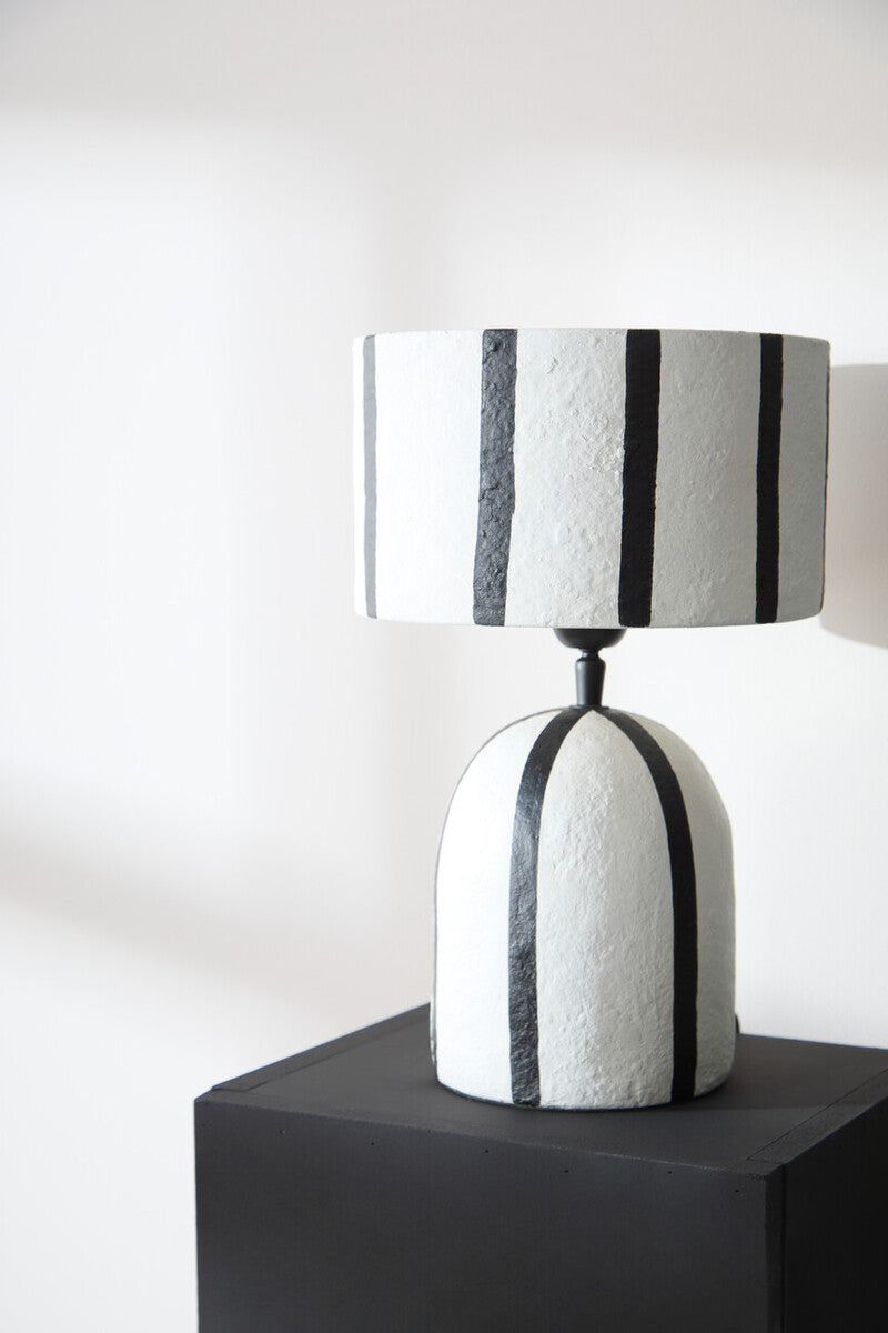 Orsina Carta Striped Papier Mache Table Lamp – Black and White