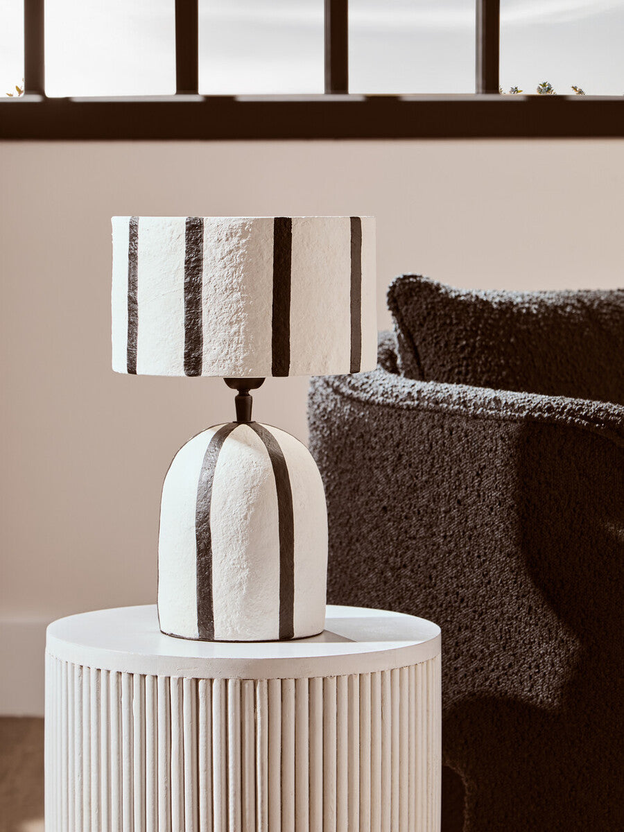 Orsina Carta Striped Papier Mache Table Lamp – Black and White